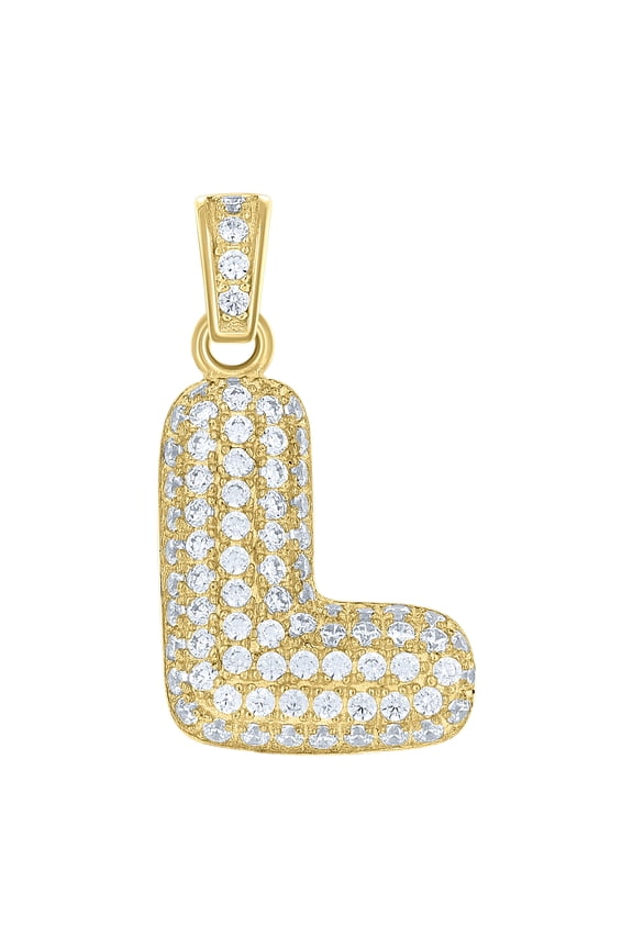 10k Yellow Gold Unisex Cubic Zirconia Bubble Initial Letter L Charm Pendant
