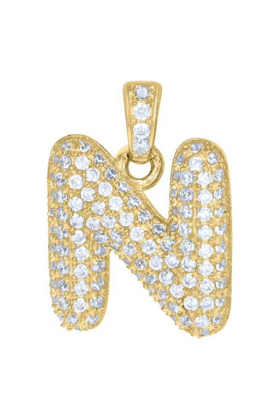 10k Yellow Gold Unisex Cubic Zirconia Bubble Initial Letter N Charm Pendant