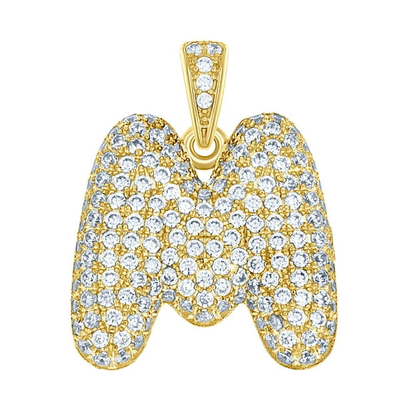 10k Yellow Gold Unisex Cubic Zirconia CZ Initial Letter M Charm Pendant Necklace 24.1x22.50mm Wide Pendant for Women