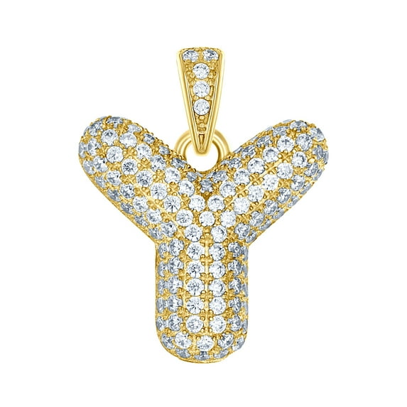10k Yellow Gold Unisex Cubic Zirconia CZ Initial Letter Y Charm Pendant Necklace 24.3x18.60mm Wide Pendant for Women
