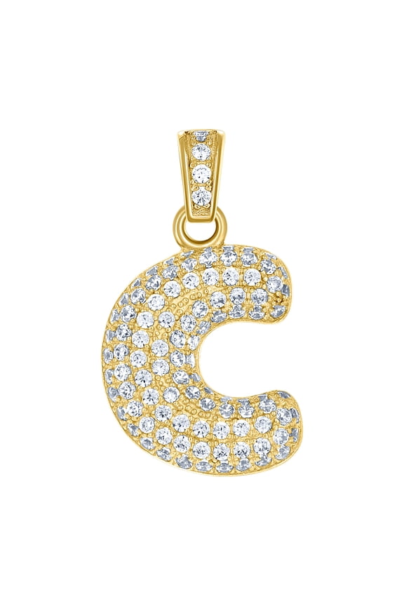 10k Yellow Gold Unisex Cubic Zirconia CZ Letter Name Personalized Monogram Initial C Charm Pendant Necklace 20.8x12.40mm