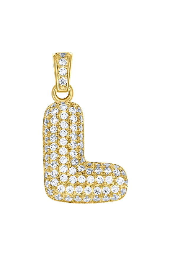 10k Yellow Gold Unisex Cubic Zirconia CZ Letter Name Personalized Monogram Initial L Charm Pendant Necklace 21.4x11.80mm