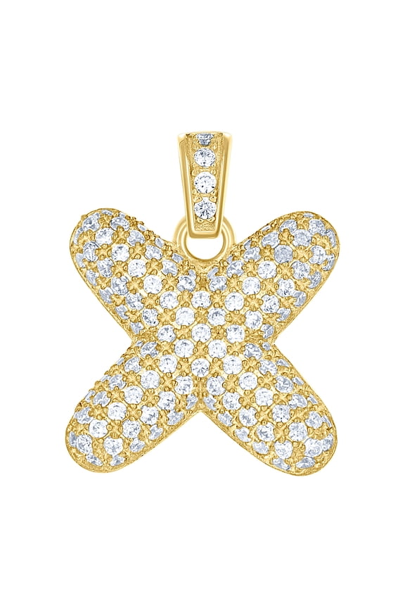 10k Yellow Gold Unisex Cubic Zirconia CZ Letter Name Personalized Monogram Initial X Charm Pendant Necklace 18.3x15.10mm