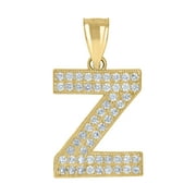 10k Yellow Gold Unisex Cubic-Zirconia Initial Z Alphabet Charm Pendant