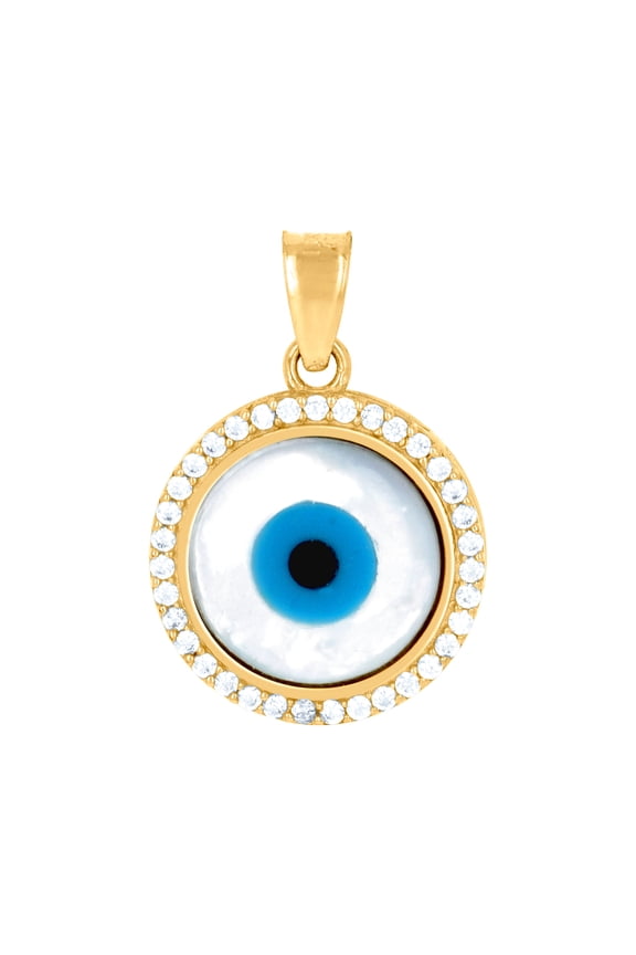 10k Yellow Gold Unisex Evil Eye Good Luck Charm Pendant Necklace 19.7x13.2mm Wide Pendant for Women