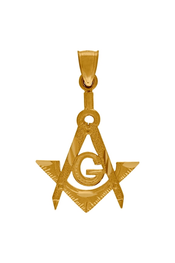 10k Yellow Gold Unisex Freemasonry Masonic Charm Pendant Necklace 34.9x22.20mm Wide Pendant for Women
