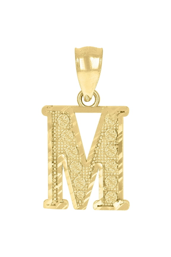 10k Yellow Gold Unisex Initial M Alphabet Charm Pendant