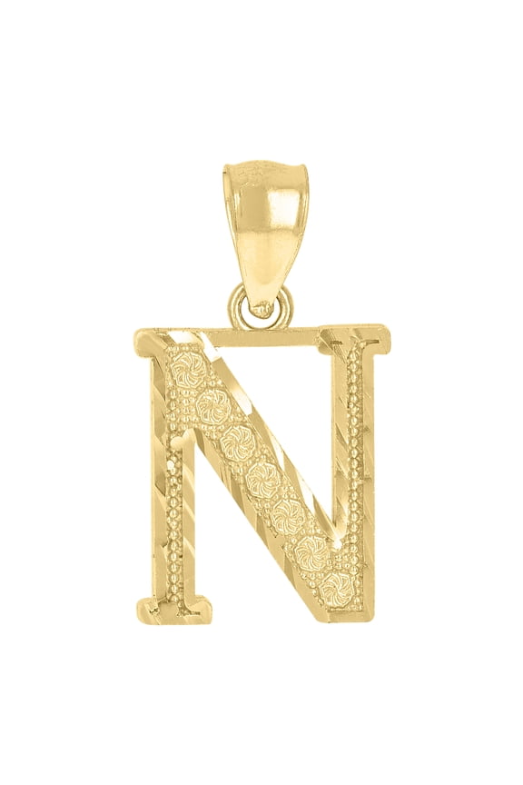 10k Yellow Gold Unisex Initial N Alphabet Charm Pendant