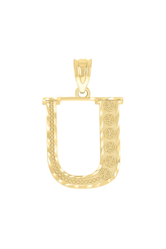 10k Yellow Gold Unisex Initial U Alphabet Charm Pendant