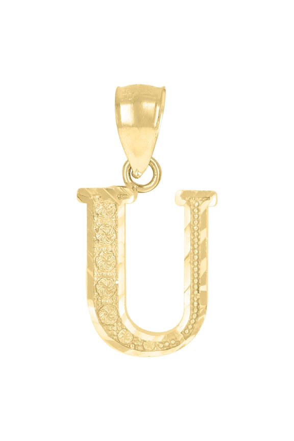 10k Yellow Gold Unisex Initial U Alphabet Charm Pendant
