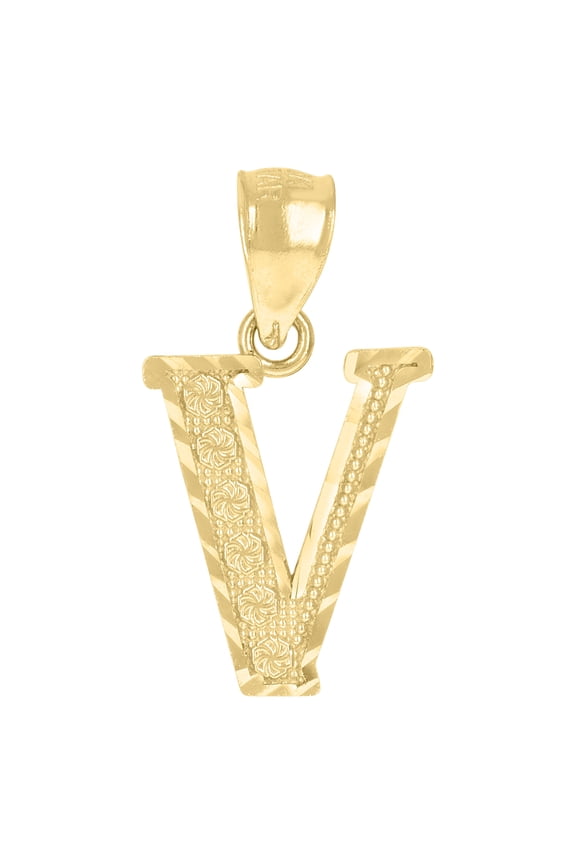 10k Yellow Gold Unisex Initial V Alphabet Charm Pendant
