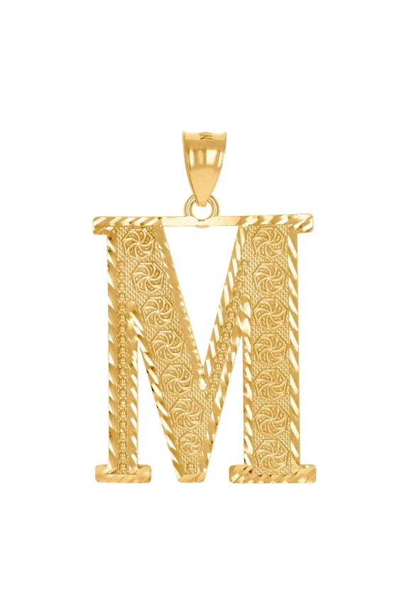10k Yellow Gold Unisex Letter Name Personalized Monogram Initial Alphabet M Charm Pendant Necklace 41.9x26.4mm Wide Pend
