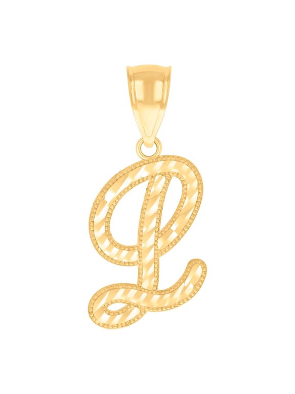 10k Yellow Gold Unisex Letter Name Personalized Monogram Initial L Script Alphabet Charm Pendant Necklace 27x12mm Wide P