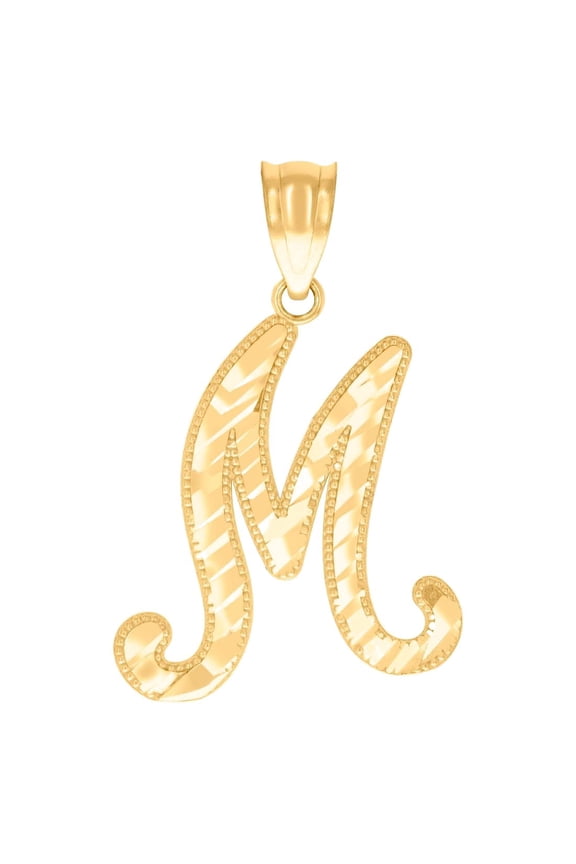 10k Yellow Gold Unisex Letter Name Personalized Monogram Initial M Script Alphabet Charm Pendant Necklace 27x17.3mm Wide