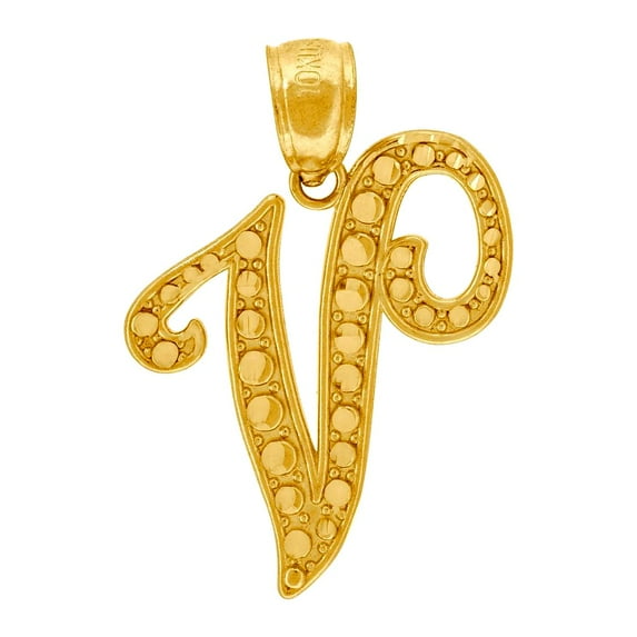10k Yellow Gold Unisex Letter Name Personalized Monogram Initial V Charm Pendant Necklace 24.3x16.20mm Wide Pendant for