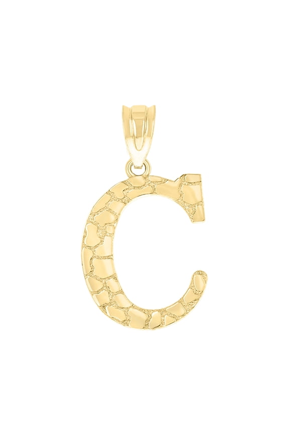 10k Yellow Gold Unisex Nugget Initial C Charm Pendant