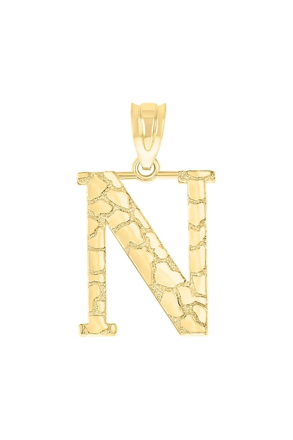 10k Yellow Gold Unisex Nugget Initial N Charm Pendant