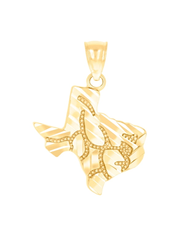 10k Yellow Gold Unisex Nugget Texas Map Charm Pendant Necklace 27x20.2mm Wide Pendant for Women