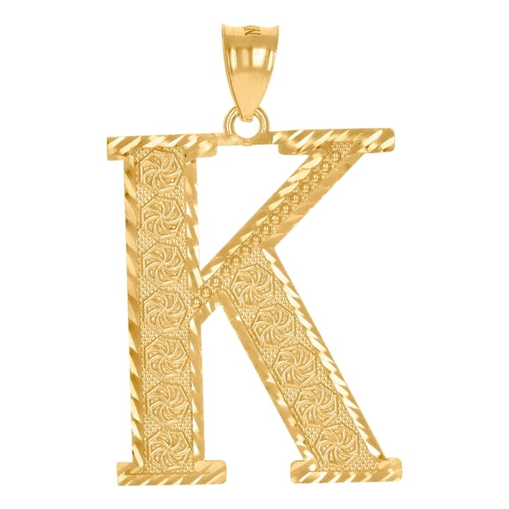 10k Yellow Gold Unisex Sparkle-Cut Initial Letter K Charm Pendant Necklace 46.1x28.70mm Wide Pendant for Women