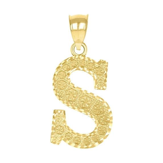 10k Yellow Gold Unisex Sparkle-Cut Initial Letter S Charm Pendant Necklace 33x15.50mm Wide Pendant for Women