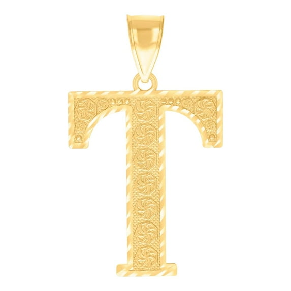 10k Yellow Gold Unisex Sparkle-Cut Initial Letter T Charm Pendant Necklace 45.7x34.10mm Wide Pendant for Women