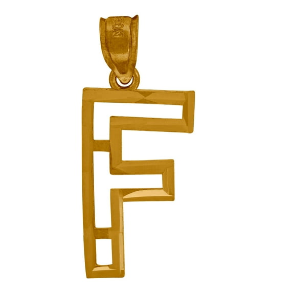 10k Yellow Gold Unisex Sparkle-Cut Letter Name Personalized Monogram Initial Alphabet F Charm Pendant Necklace Pendant f