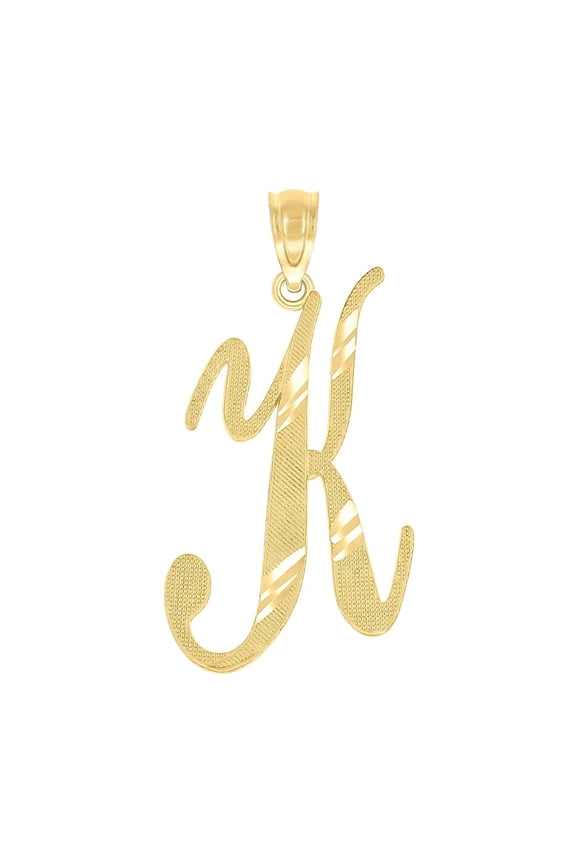 10k Yellow Gold Unisex Sparkle-Cut Letter Name Personalized Monogram Initial K Charm Pendant Necklace 24.5x11.80mm Wide