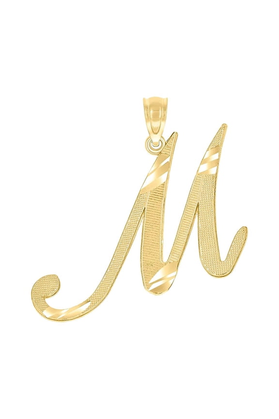 10k Yellow Gold Unisex Sparkle-Cut Letter Name Personalized Monogram Initial M Charm Pendant Necklace 22x20.70mm Wide Pe