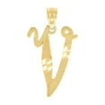 thumbnail image 1 of 10k Yellow Gold Unisex Sparkle-Cut Letter Name Personalized Monogram Initial V Charm Pendant Necklace 23x12.20mm Wide Pe, 1 of 2
