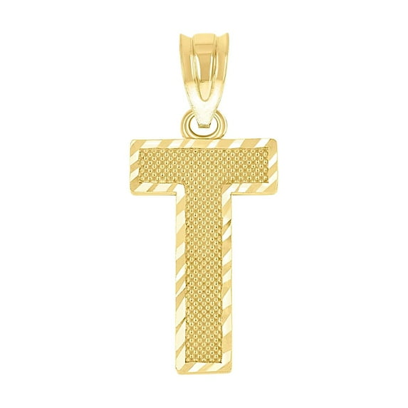 10k Yellow Gold Unisex Textured Initial Letter T Charm Pendant Necklace 20.8x8.90mm Wide Pendant for Women