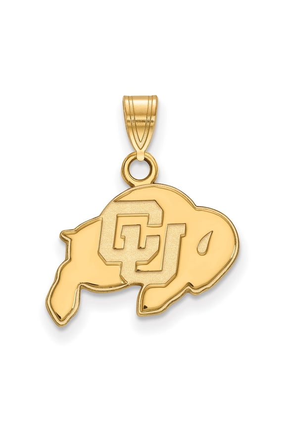 10k Yellow Gold University of Colorado Buffaloes Pendant with CU Logo, NCAA Licensed Jewelry for Men, Women, Alumni or Fans, Buffalo Silhouette Charm for School Pride and Team Spirit