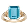 thumbnail image 1 of 10k Yellow Gold Vintage Style Genuine Emerald-Cut Blue Topaz and Diamond Ring, 1 of 5