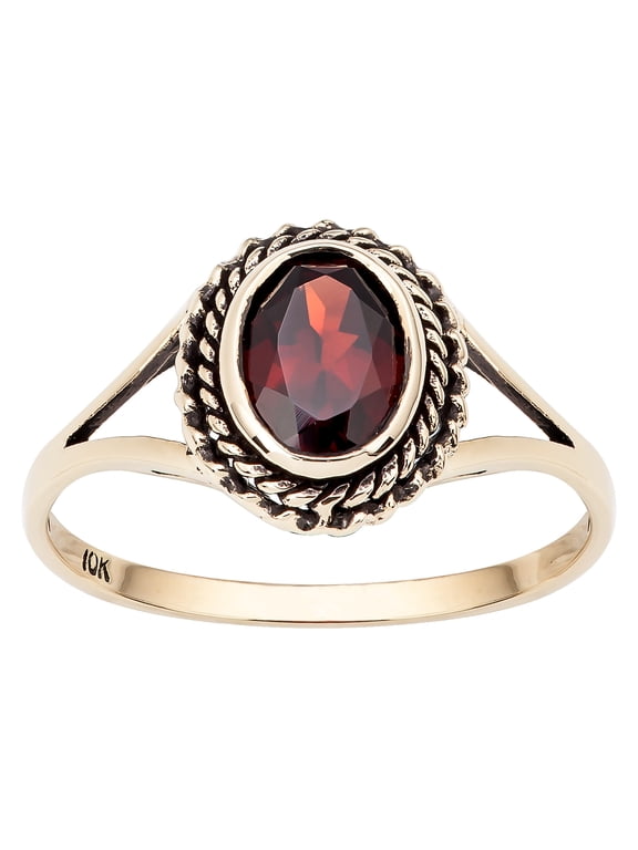 10k Yellow Gold Vintage Style Genuine Oval Garnet Split Shank Ring