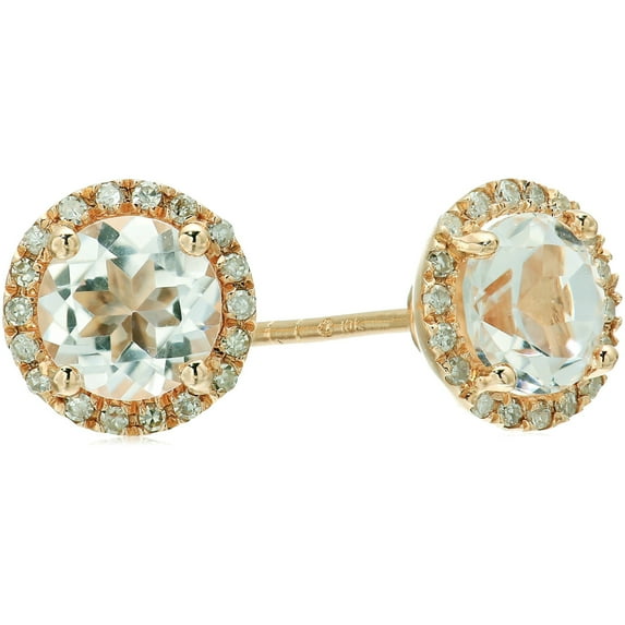 10k Yellow Gold White Topaz and Diamond Classic Princess Di Halo Stud Earrings