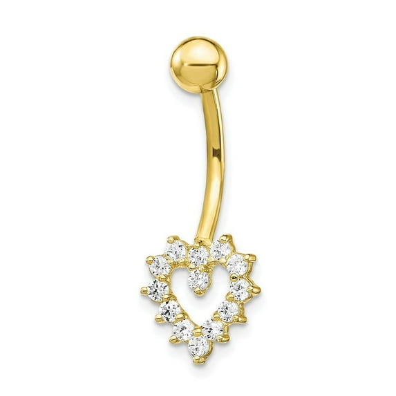 10k Yellow Gold With Cubic Zirconia Heart Belly Ring Dangle - Measures 26x10mm Wide