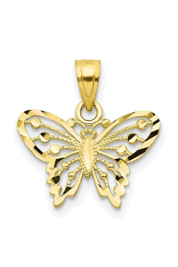10k Yellow Gold Women's Diamond-Cut Butterfly Charm Pendant