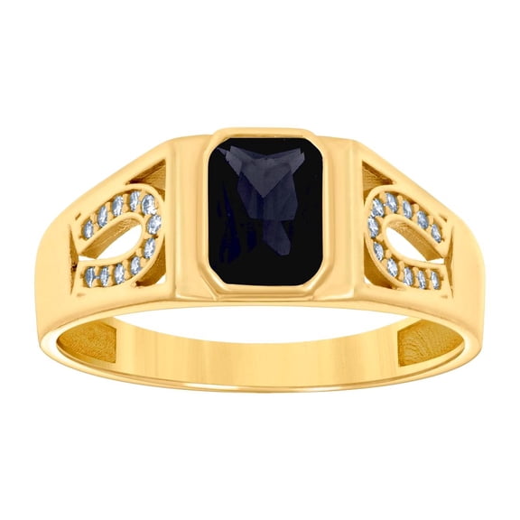 10k Yellow Gold Womens Black White Emerald Round Cubic Zirconia Horseshoe Sides Fashion Ring Ring for Women