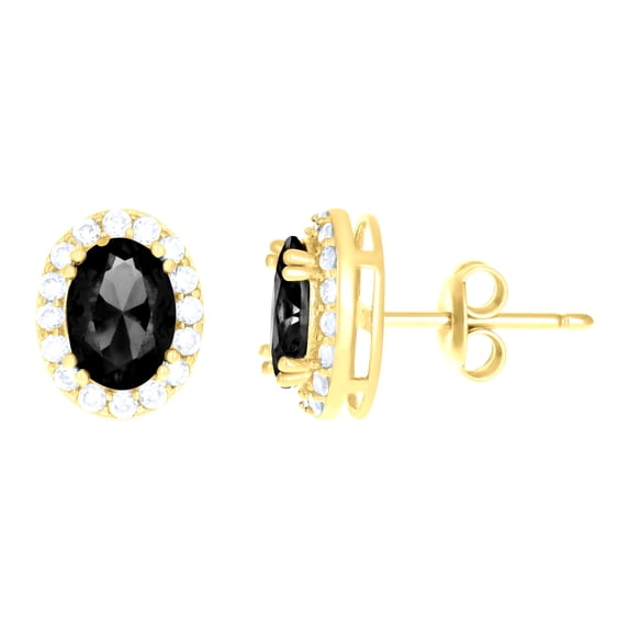10k Yellow Gold Womens Black White Oval Round Cubic-zirconia Oval Fashion Stud Earrings Jewelry Gift for Women