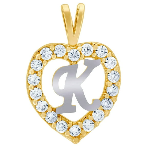 10k Yellow Gold Womens Cubic Zirconia Love Heart Letter Name Personalized Monogram Initial K Charm Pendant Necklace 19.3