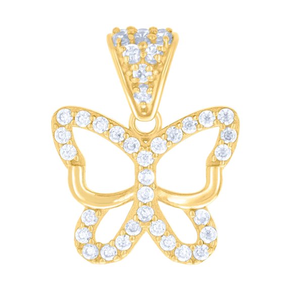 10k Yellow Gold Womens Cubic Zirconia Butterfly Angel Wings Fashion Charm Pendant Necklace 16.9x13.7mm Wide Pendant for