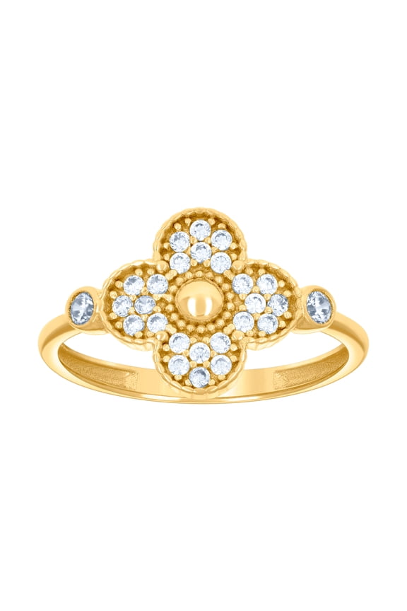 10k Yellow Gold Womens Cubic Zirconia Clover Good Luck Ring 11.5x1.5mm Wide Ring for Women