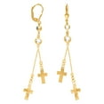 thumbnail image 1 of 10k Yellow Gold Womens Cubic Zirconia Cross Religious Beaded Dangle Leverback Earrings 73.7x7.1mm Wide Dangle Earring fo, 1 of 2