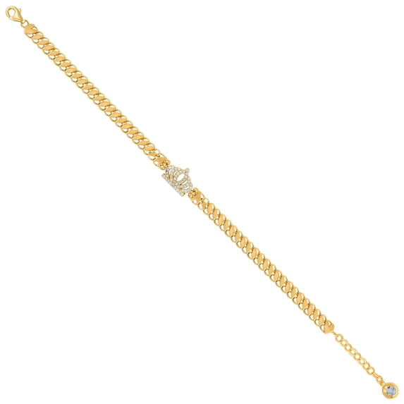 10k Yellow Gold Womens Cubic Zirconia Crown Charm Bracelet 8 Inch 9.4mm Wide Charm Bracelet for Women