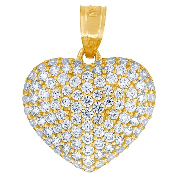 10k Yellow Gold Womens Cubic Zirconia Cubic Zirconia Love Heart Charm Pendant Necklace 3.8x3.00mm Wide Pendant for Women