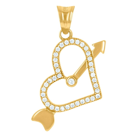 10k Yellow Gold Womens Cubic Zirconia Cupid Love Heart Charm Pendant Necklace 27.5x13.5mm Wide Pendant for Women