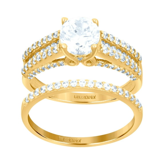 10k Yellow Gold Womens Cubic Zirconia Duo Bridal Ring Set 6.5x3.9mm Wide Ring for Women - 4.6 Grams