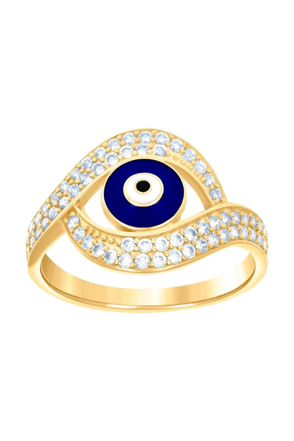 10k Yellow Gold Womens Cubic Zirconia Evil Eye Good Luck Ring 13.5x13.5mm Wide Ring for Women