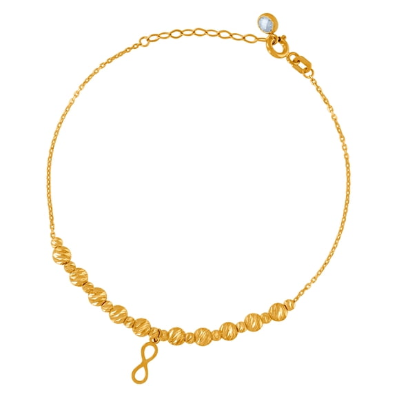 10k Yellow Gold Womens Cubic Zirconia Infinity Sparkle-Cut Beaded Charm Anklet/bracelet 8 Inch Anklet for Women