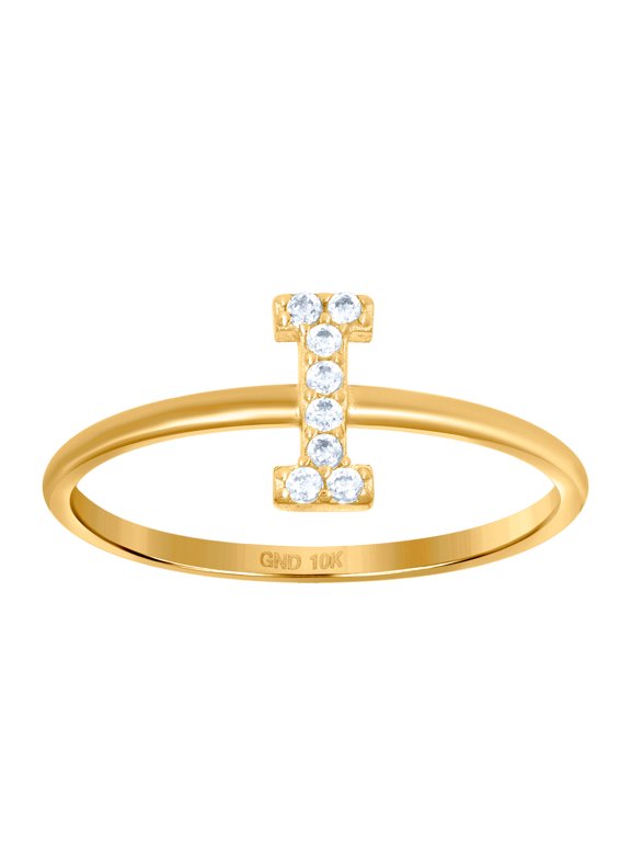 10k Yellow Gold Womens Cubic Zirconia Letter Name Personalized Monogram Initial Alphabet I Ring 1.2mm Wide Ring for Wome
