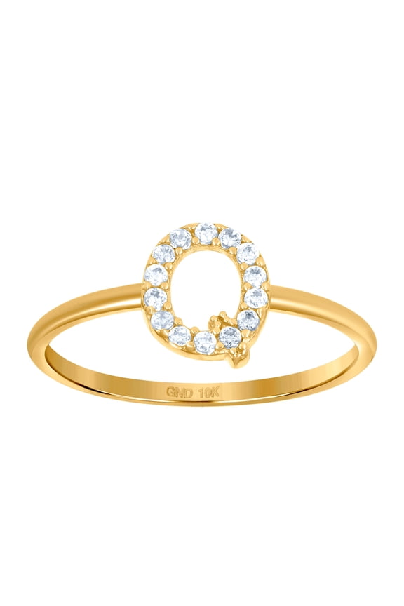 10k Yellow Gold Womens Cubic Zirconia Letter Name Personalized Monogram Initial Alphabet Q Ring 1.2mm Wide Ring for Wome